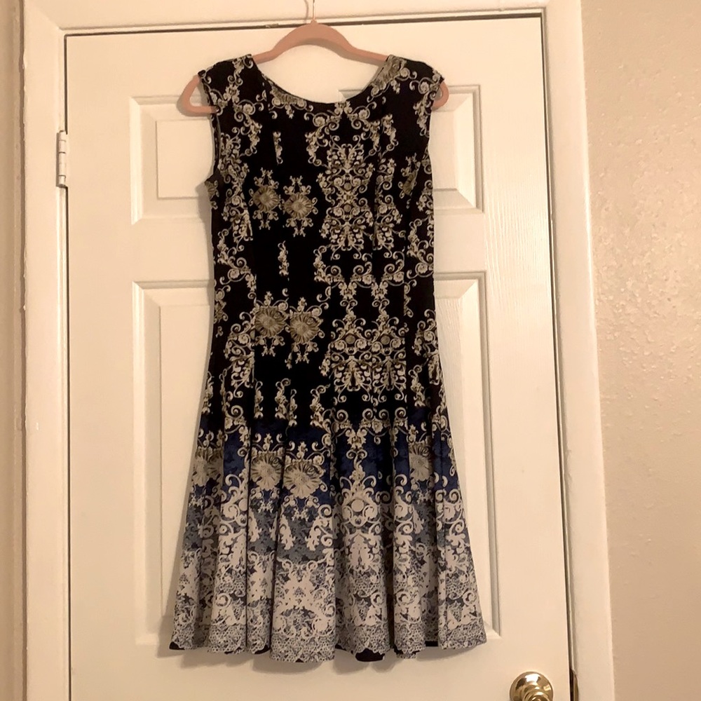 Navy Blue Dress with lace baroque design